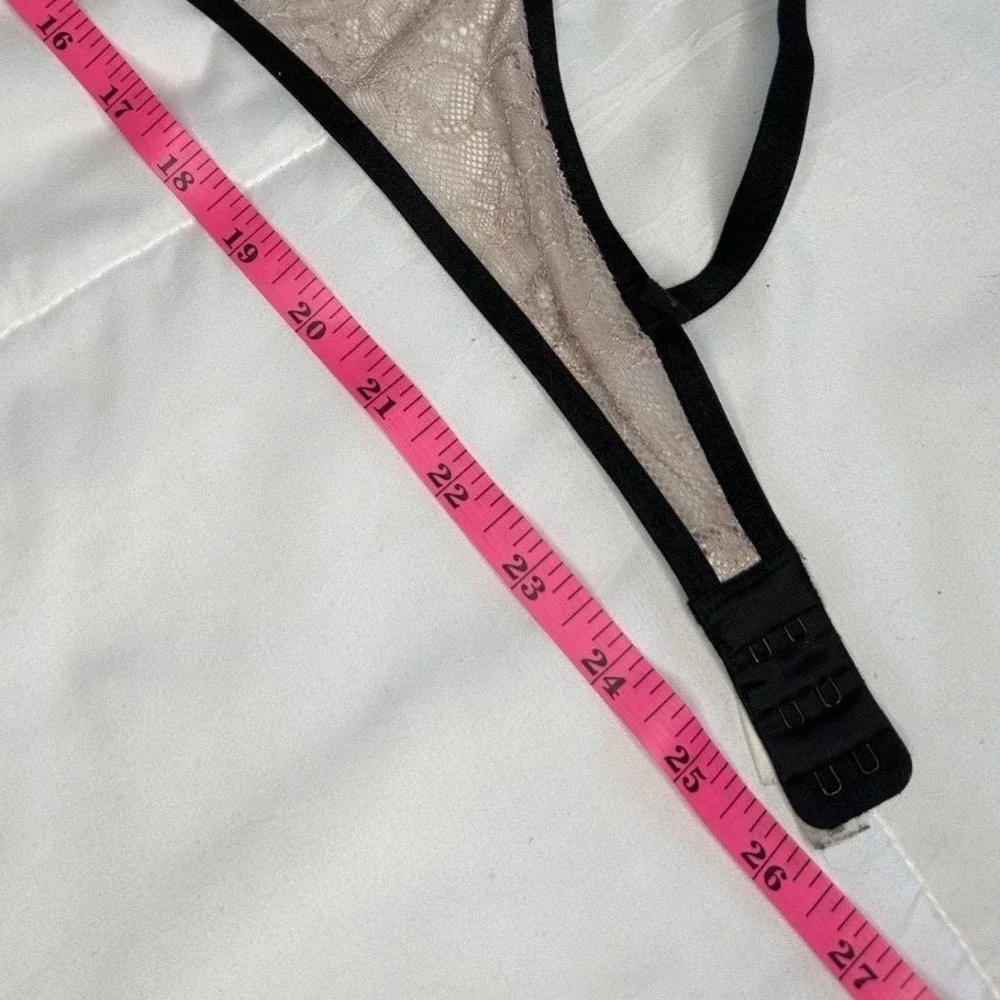 Gillian & O'Malley Size 34 C Pink/Black Unlined Lace Plunge‎ Underwire Bra